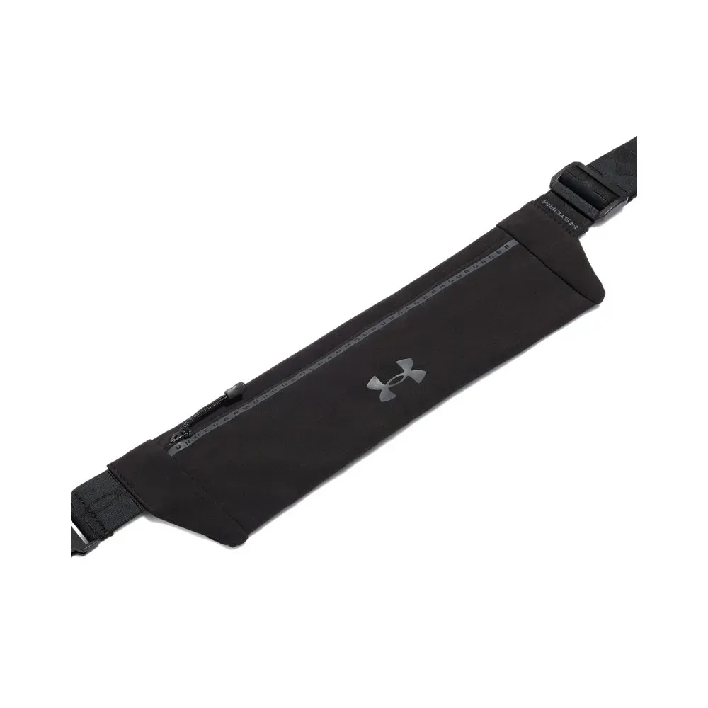 Pochete preta Under Armour Launch Run Belt vista frontal com alça ajustável